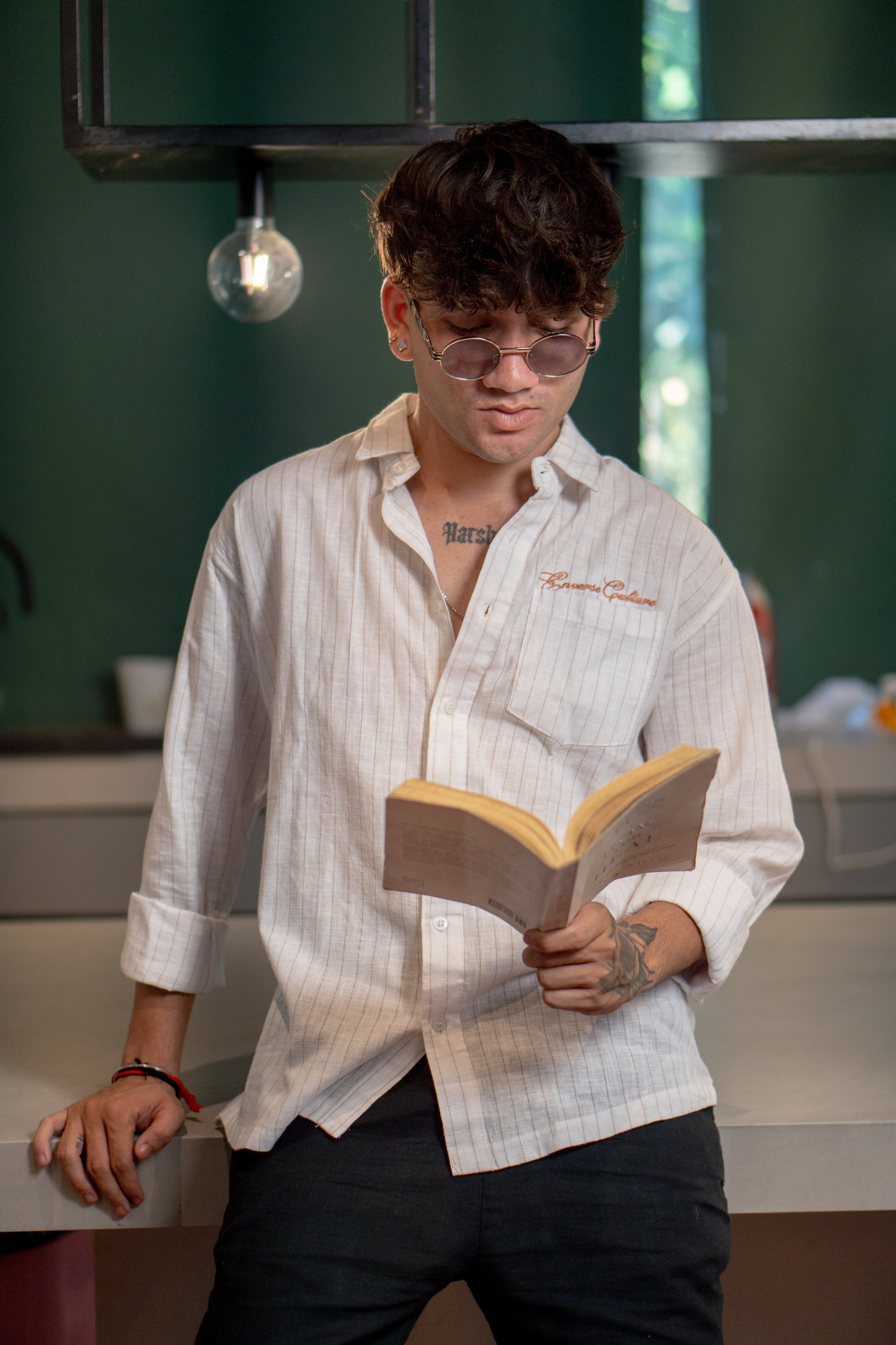 STRIPED LINEN EMBROIDERED SHIRTS