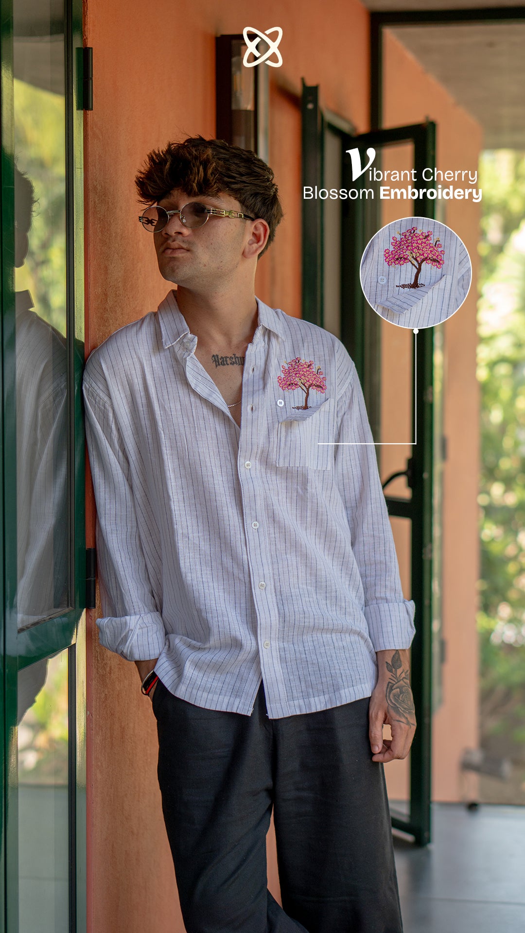 Cherry Blossom Pinstripe Relaxed Fit Linen Shirt