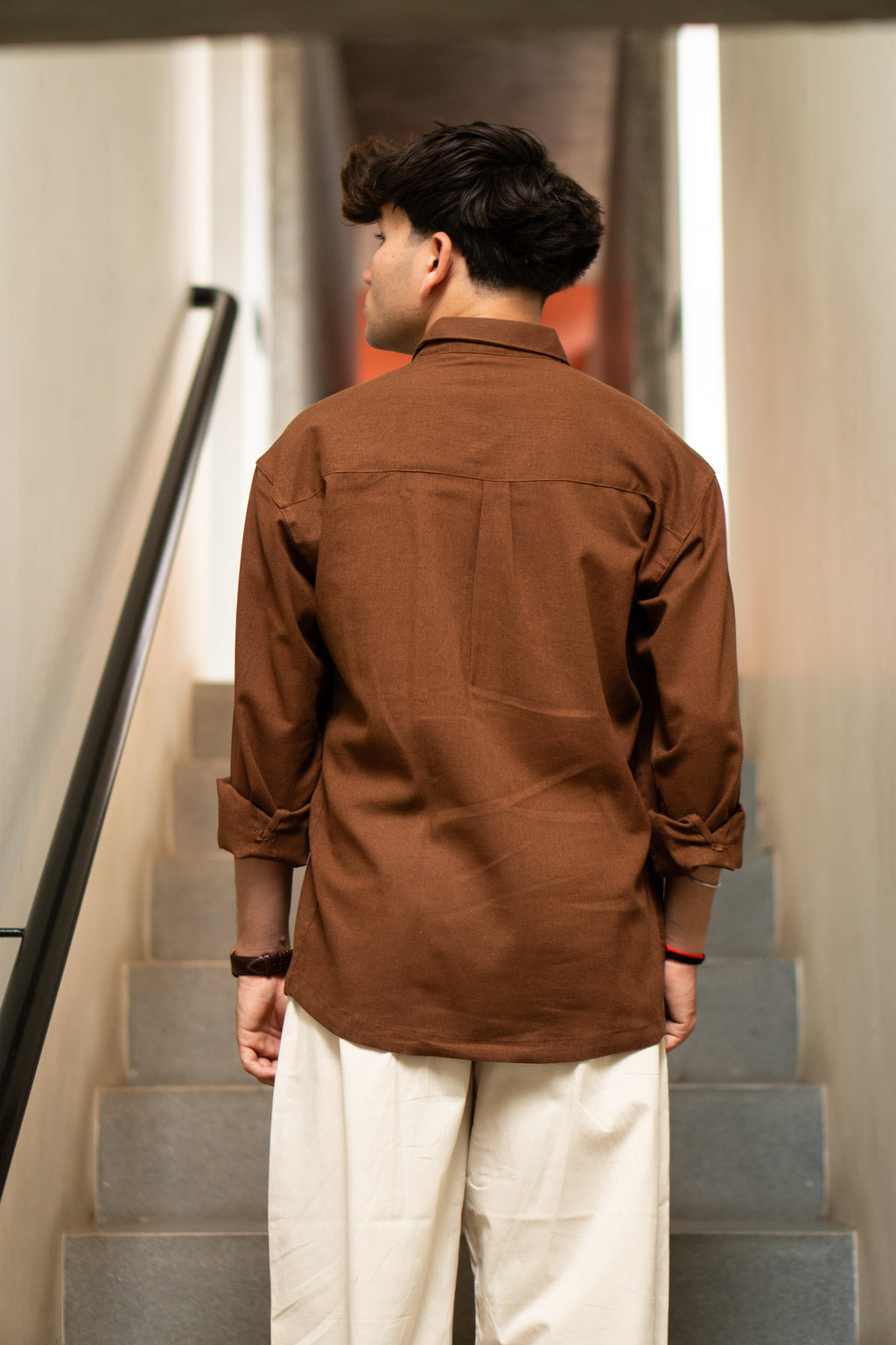 The Patchwork Marigold Brown Relaxed Fit Linen Shirt