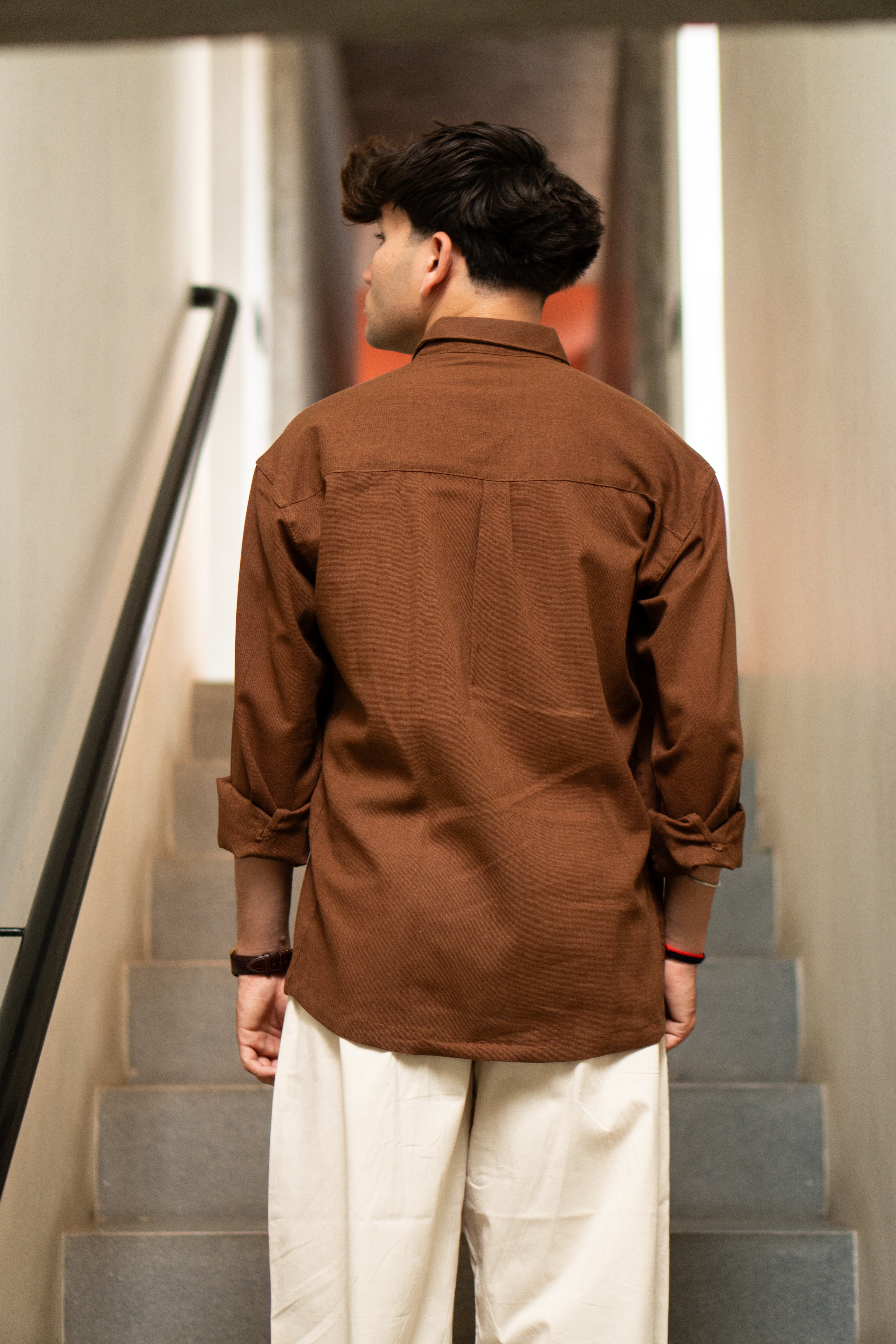 The Patchwork Marigold Brown Relaxed Fit Linen Shirt