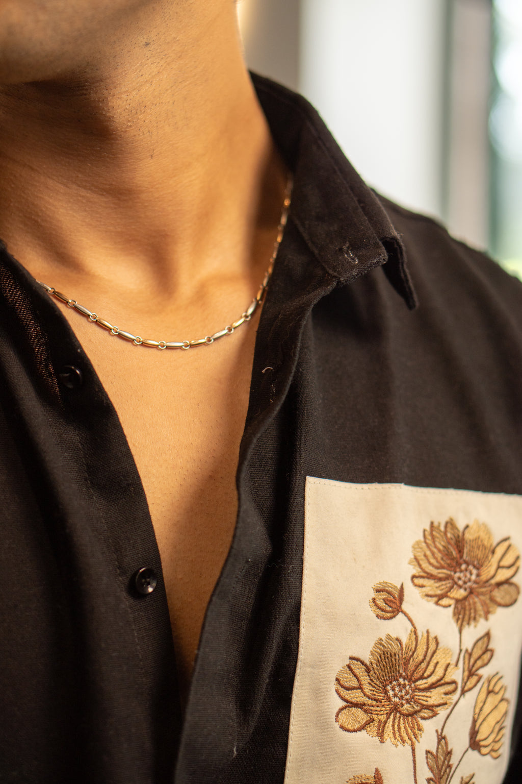 The Patchwork Marigold RichBlack Relaxed Fit Linen Shirt