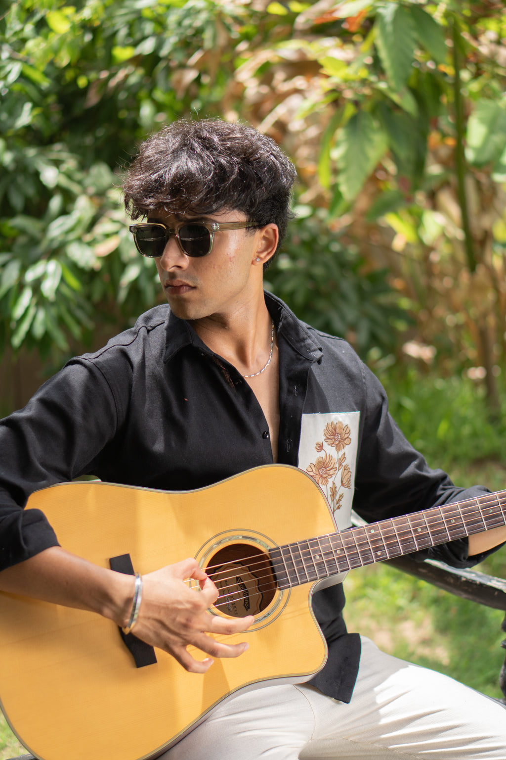 The Patchwork Marigold RichBlack Relaxed Fit Linen Shirt