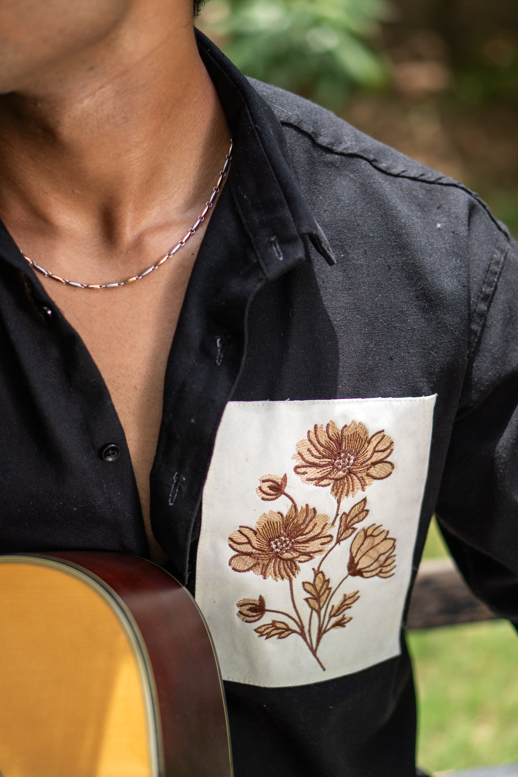 The Patchwork Marigold RichBlack Relaxed Fit Linen Shirt