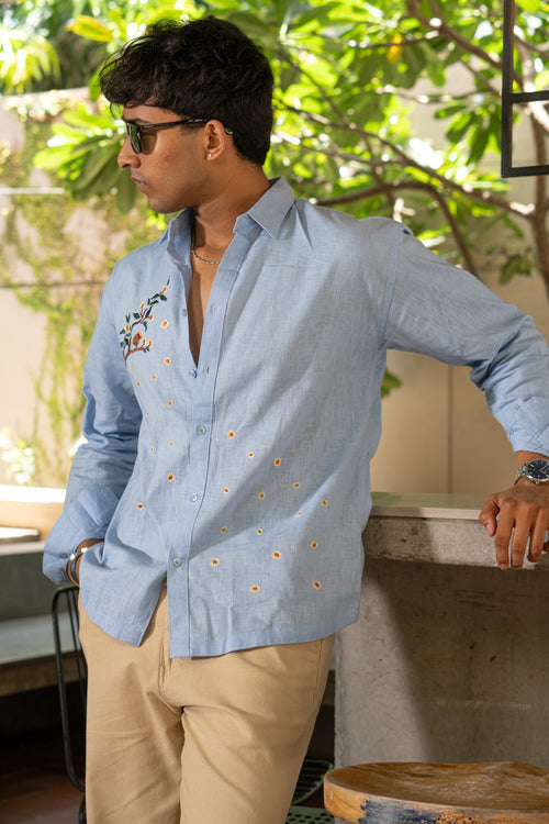 The Finch & Flora Sky Blue Relaxed Fit Linen Shirt