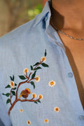 The Finch & Flora Sky Blue Relaxed Fit Linen Shirt