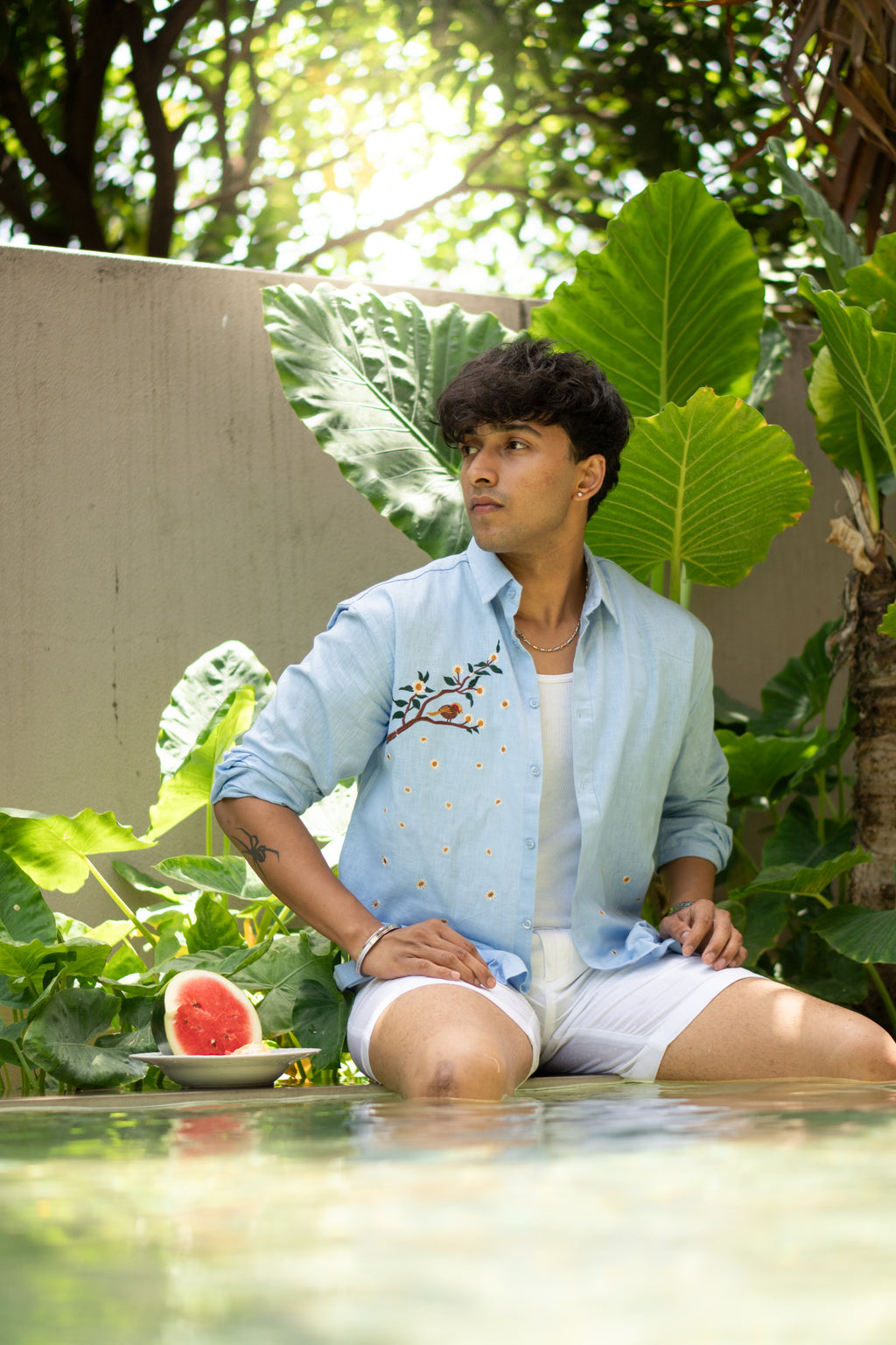 The Finch & Flora Sky Blue Relaxed Fit Linen Shirt