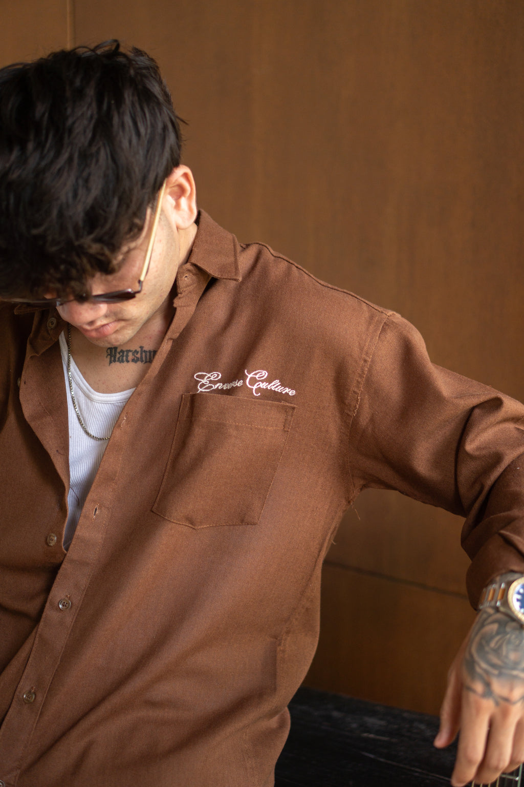 Enverse Culture Signature Resort Brown Relaxed Fit Linen Shirt
