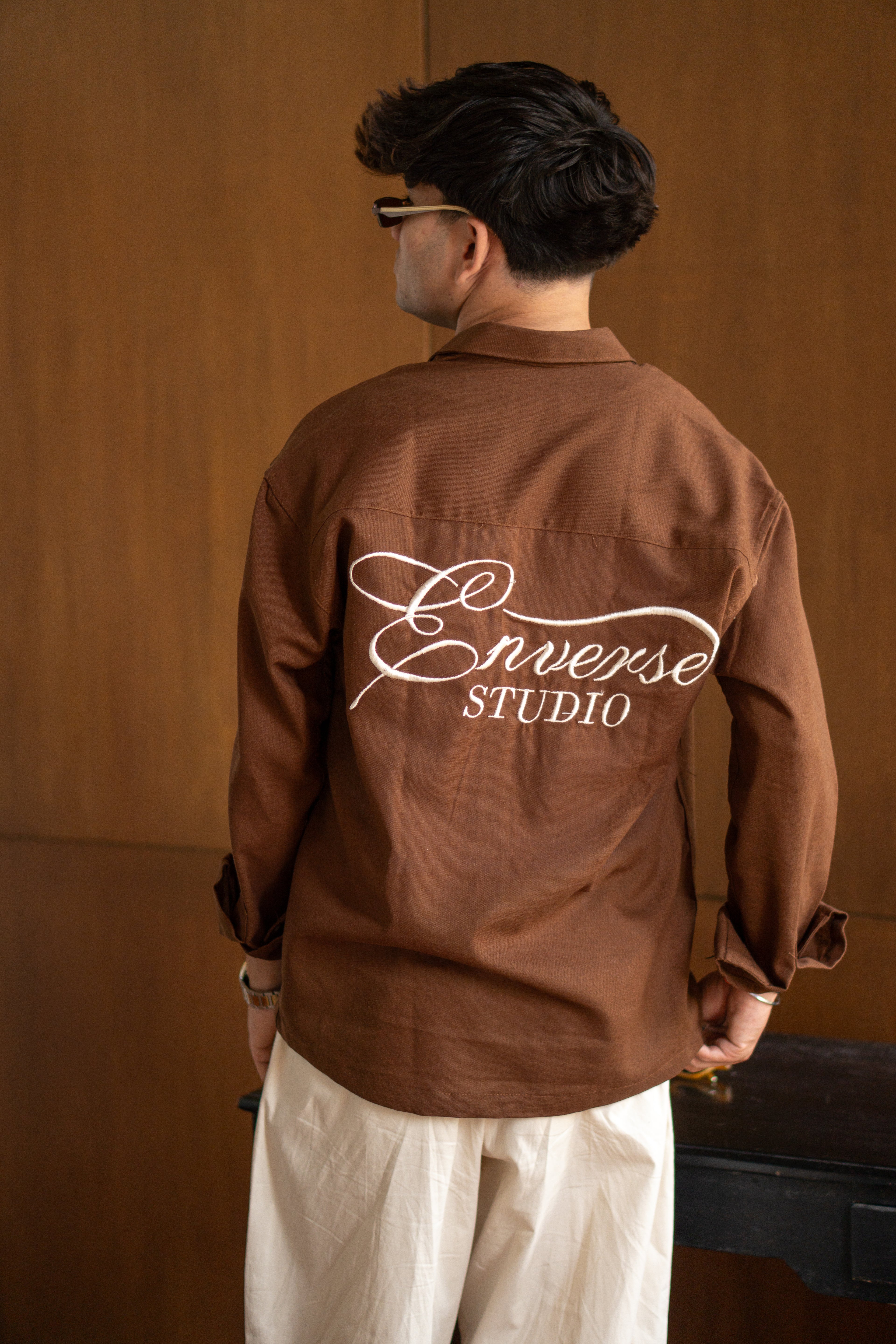 Enverse Culture Signature Resort Brown Relaxed Fit Linen Shirt