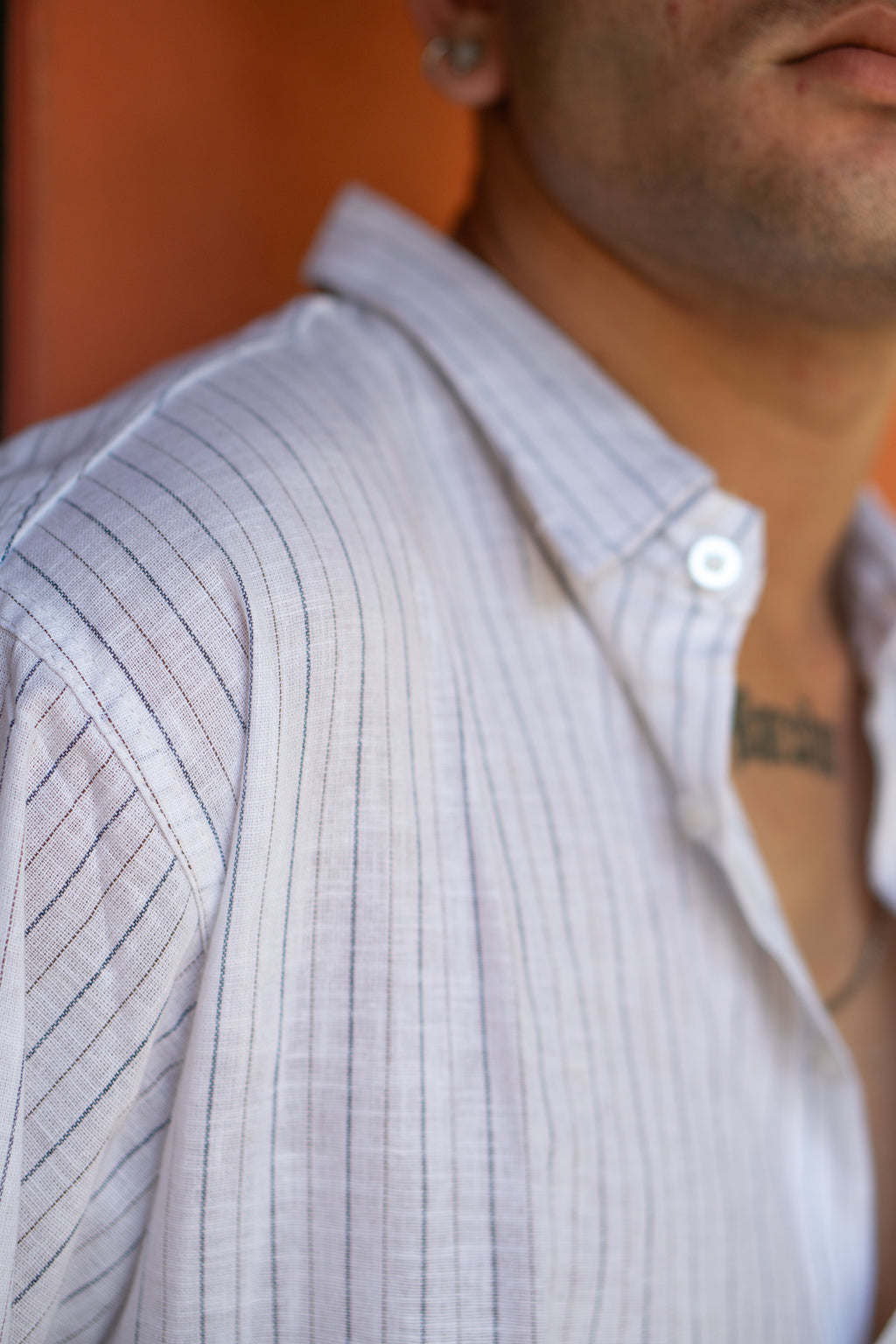 Cherry Blossom Pinstripe Relaxed Fit Linen Shirt