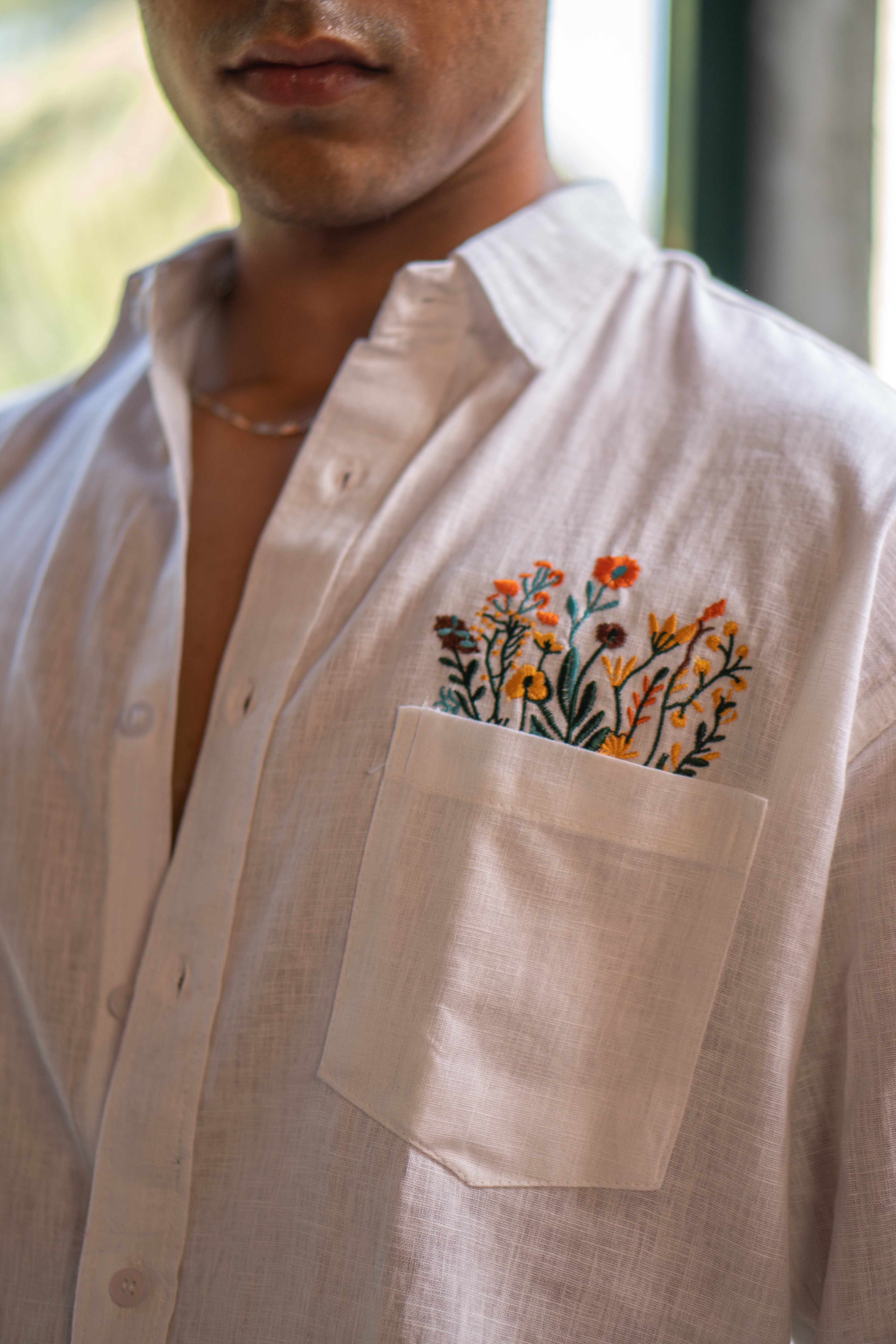 The Petal Minimalist White Relaxed Fit Linen Shirt