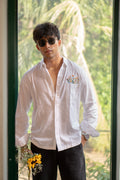 The Petal Minimalist White Relaxed Fit Linen Shirt