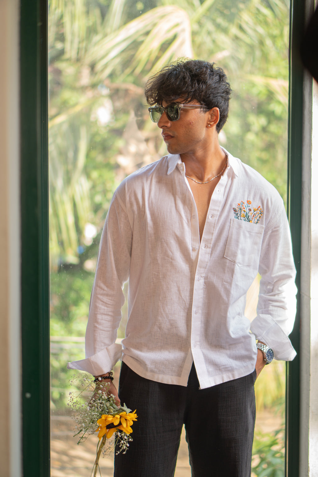 The Petal Minimalist White Relaxed Fit Linen Shirt