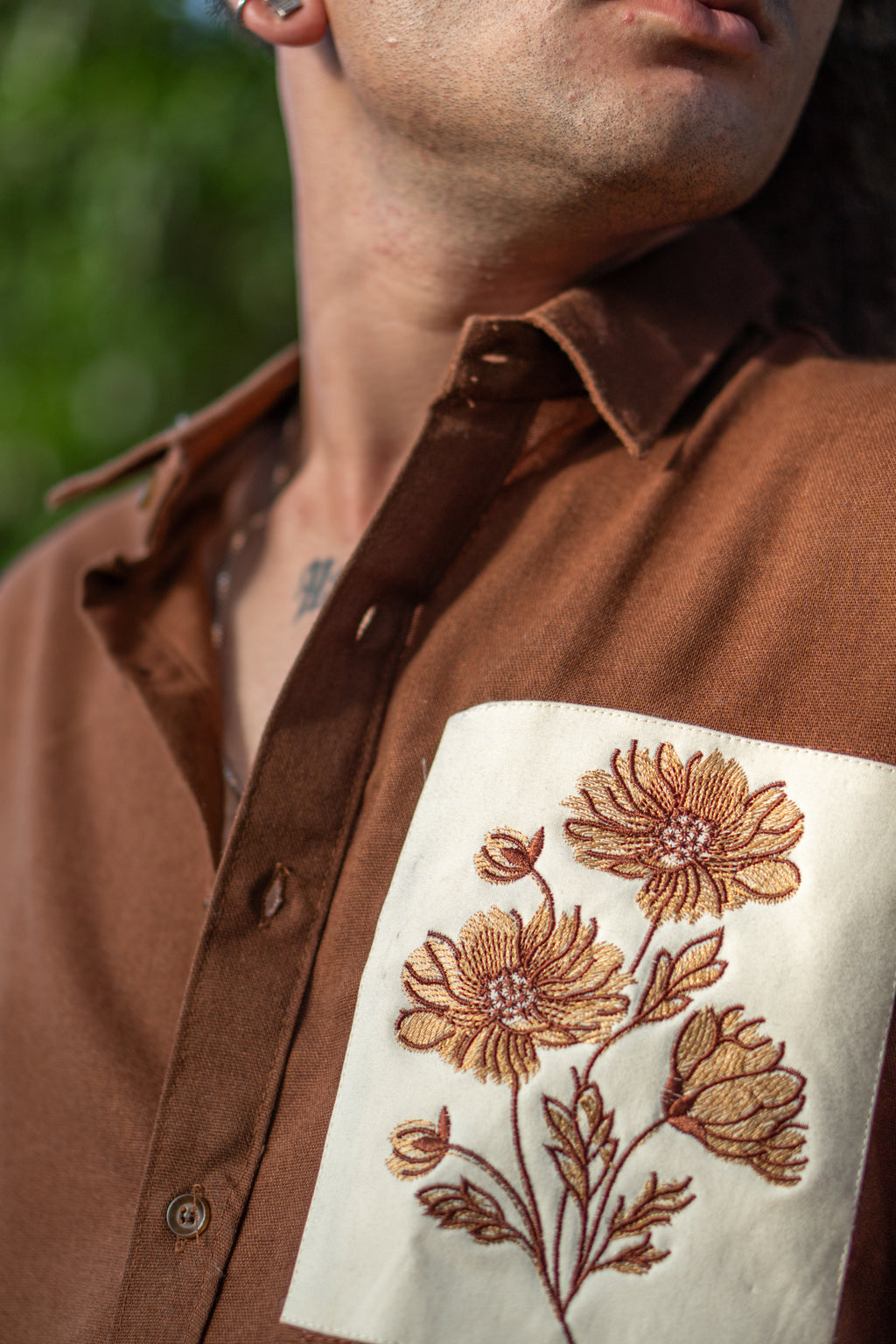The Patchwork Marigold Brown Relaxed Fit Linen Shirt