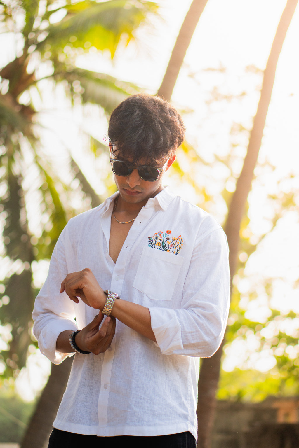 The Petal Minimalist White Relaxed Fit Linen Shirt