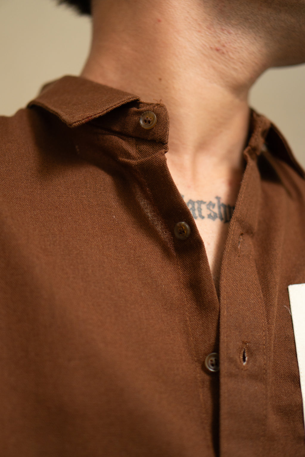 The Patchwork Marigold Brown Relaxed Fit Linen Shirt
