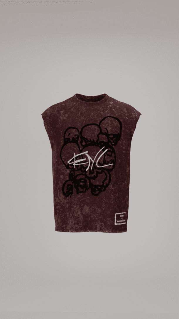 StoneWash Skull Wine Boxy Vest